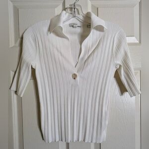 NWT Vince White Ribbed Knit Polo Top Sz XS